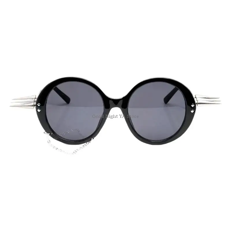 نظارة شمسية أنيقة بإطار دائري أسود اللون للرجال والنساء ملابس الحفلات مع عدسات PC نظارات للشارع للحفلات