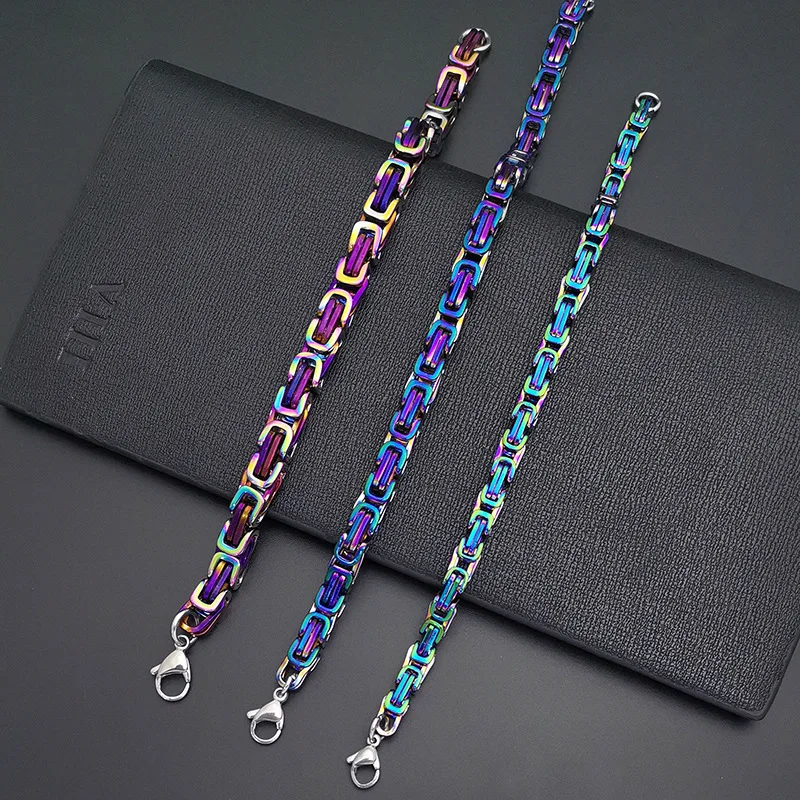 316L Stainless Steel Colorful Rainbow Cuban Chain Bracelet Men Women Vintage Metal Byzantine Kpop Pulseras Emo Luxury Jewelry