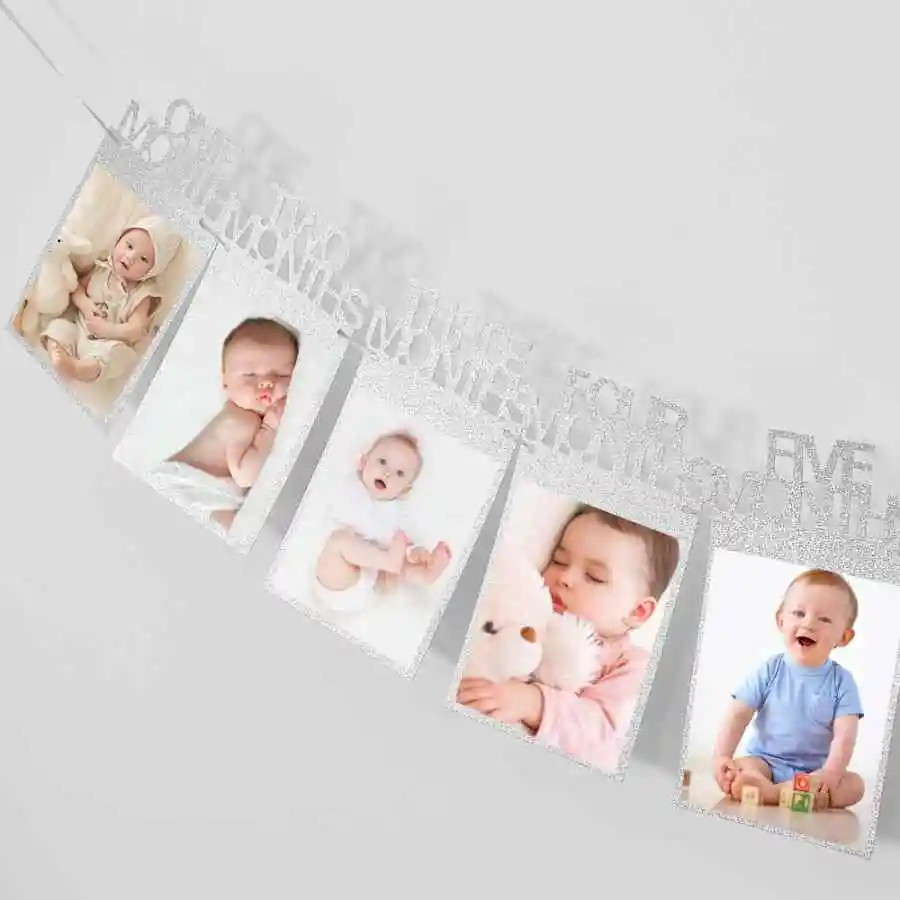 Golden Scallion Paper Photo Frame Flag Pulling 12 Months Banner Baby\'s First Year Birthday Party Creative