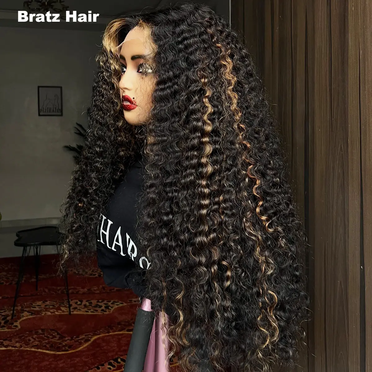 Highlight Black Blonde Water Curly Wig Human Hair 13x6 HD Lace Front P1b/30 Colored Curly Glueless Wig Ready to Wear 350 Density