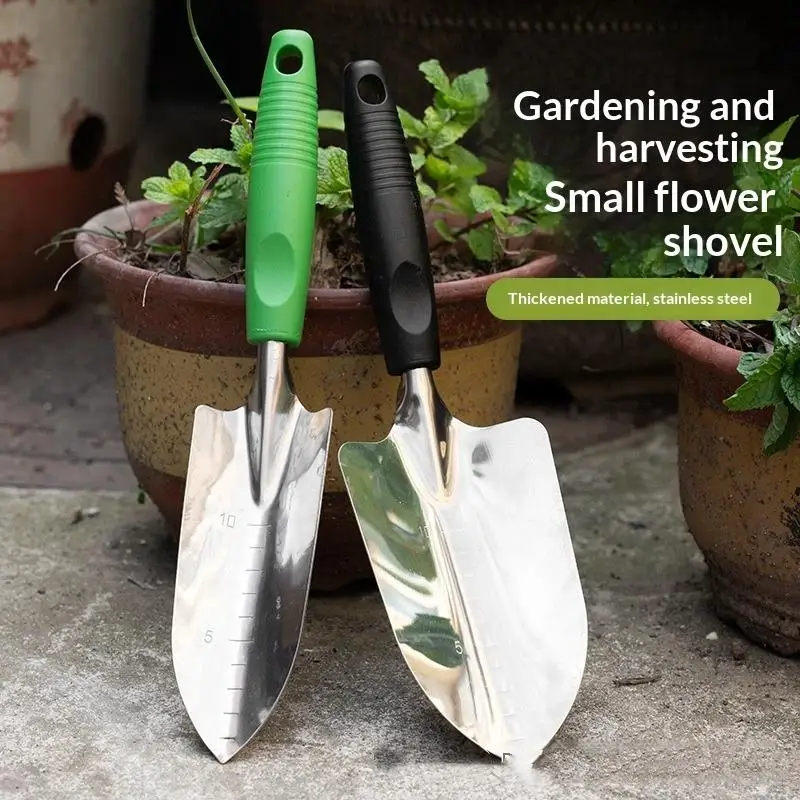 Edelstahl-Gartenspatel mit Tiefenmarkierungen, ergonomischem Soft-Grip-Griff zum Pflanzen und Umpflanzen, leicht zu reinigen, robust. – Detail 3