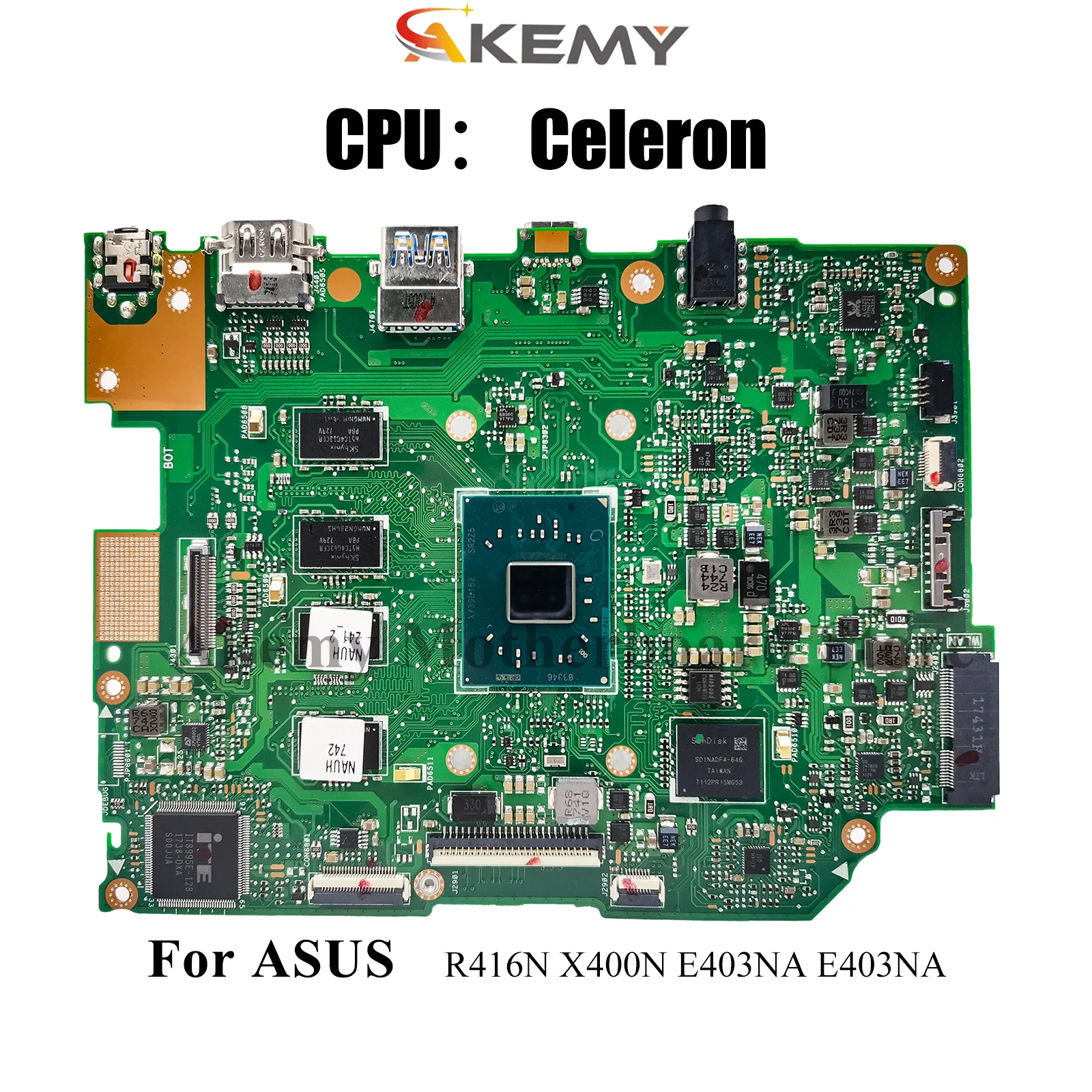 

E403NA Laptop Motherboard For ASUS EeeBook R416N E403NA X400N E403N Notebook Mainboard With Celeron CPU 100% tests OK fast ship