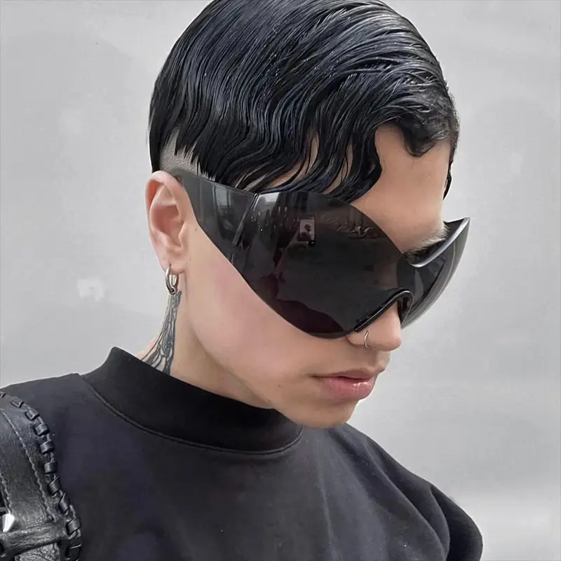 Oversized Rimless Sunglasses for Women One Piece fashion Brand Cyberpunk Mask Butterfly Sun Glasses Lady Retro 2000\'s Big Goggle