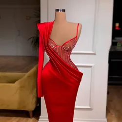 Red Sexy Elegant Mermaid Prom Dresses One Shoulder Corset Crystals Plus Size Women Formal Evening Pageant Gowns Custom Made