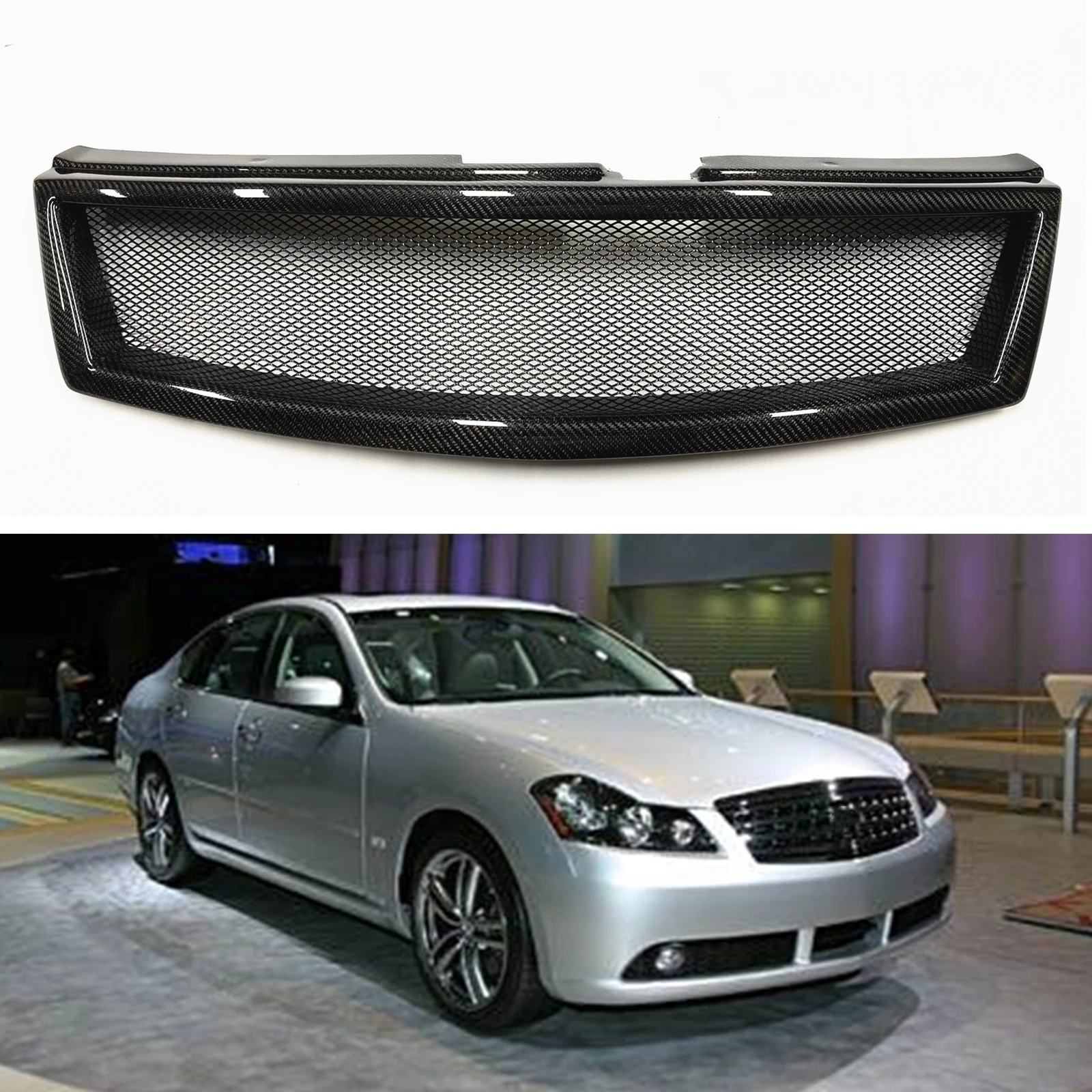 

Racing Grills For Infiniti M M35 M45 2006.7-2007 Front Grille Real Carbon Fiber/Fiberglass Upper Bumper Hood Mesh Grid Body Kit