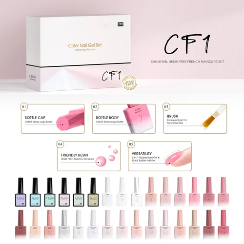 Imagen 1 del producto 6 uds/kit CANNI TPO libre HEMA libre Gel Kit de esmalte de uñas CF1 Base de goma Gel UV construcción Gel uñas Kit de Color semitransparente
