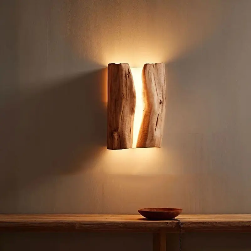 Wabi Sabi Style Solid Wood Wall Lamp Bedroom Bedside Homestay Restaurant Lighting Atmosphere Lamp Retro Tea Room Creative Design