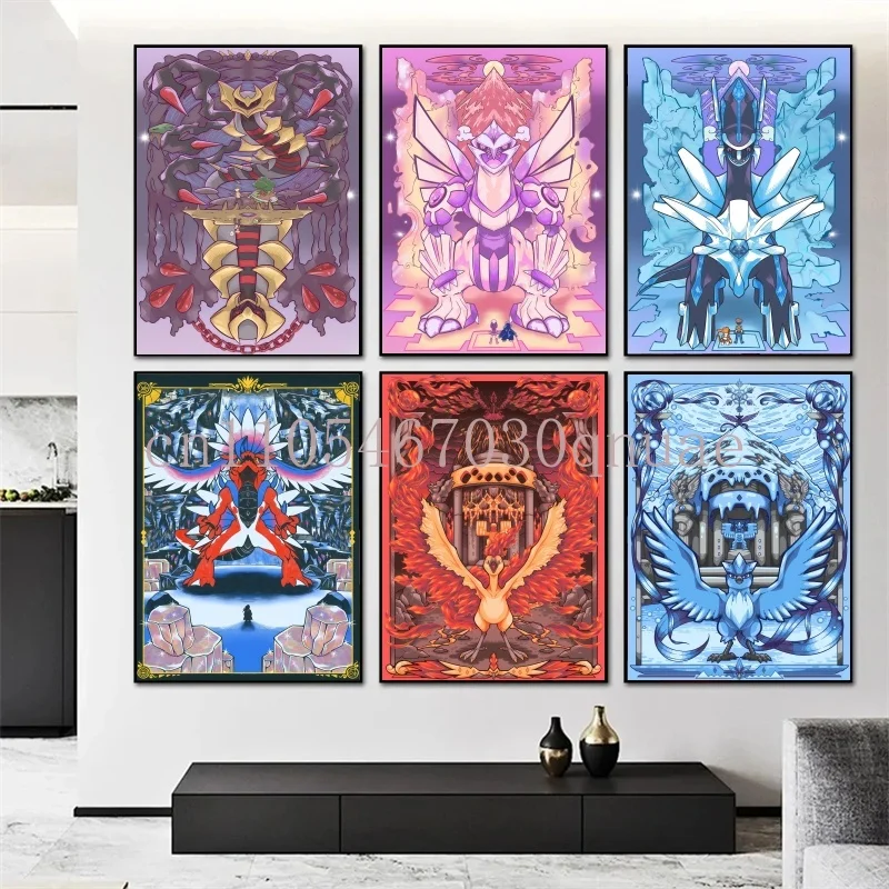 

Vintage Style Triptych Pokemon Pokémon Pikachu Kabi Beast Kids Room Poster Wall Painting Interior Decoration Canvas Painting