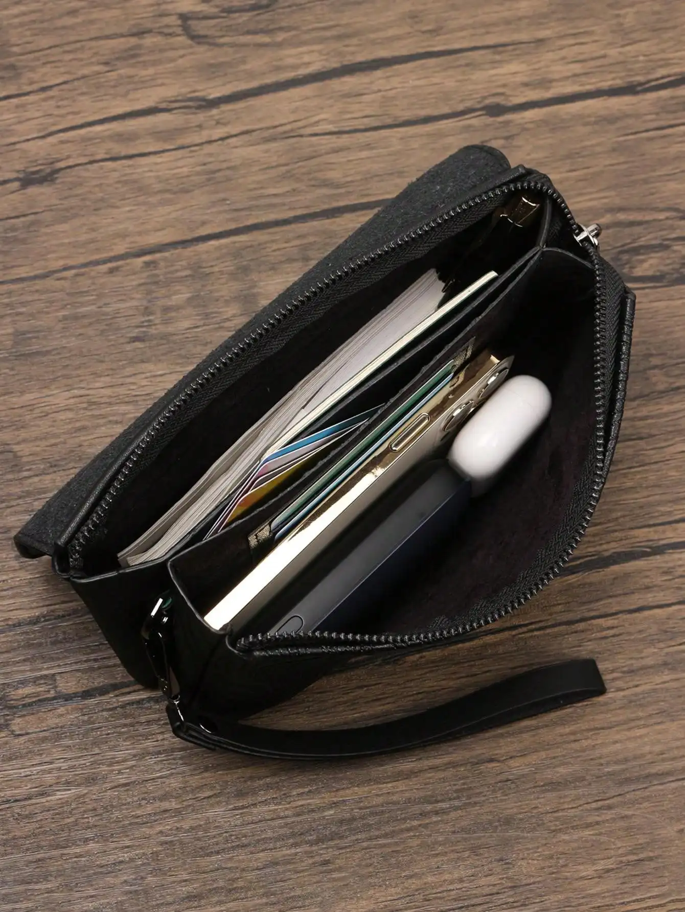 Fashion Casual Clutch Bag Business Travel Large Capacity Multi-compartment Flap Zipper Wristlet Bag Cell Phone Bag Tote Bag