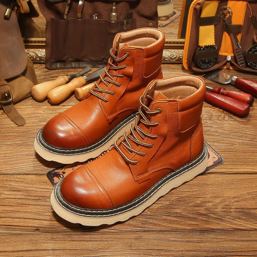 

Retro Winter Shoes Men Boots Desert High Top Boot Casual Vintage Street Cool Shoe Winter Brown Leather Shoes