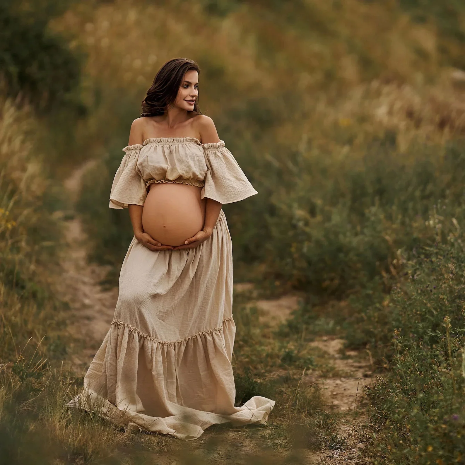 2024 böhmische Frauen kleiden bequeme Leinen Baumwolle Umstands mode Vintage Kurzarm Kleid für Schwangerschaft Fotoshooting