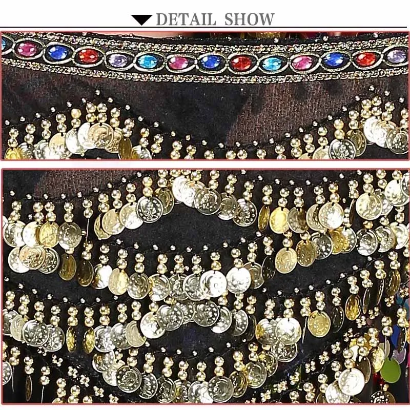 زي الرقص الشرقي سلسلة الخصر مثير معلقة عملة ملونة الماس المخملية متعدد الألوان أداء الرقص الملابس اليومية مطابقة
