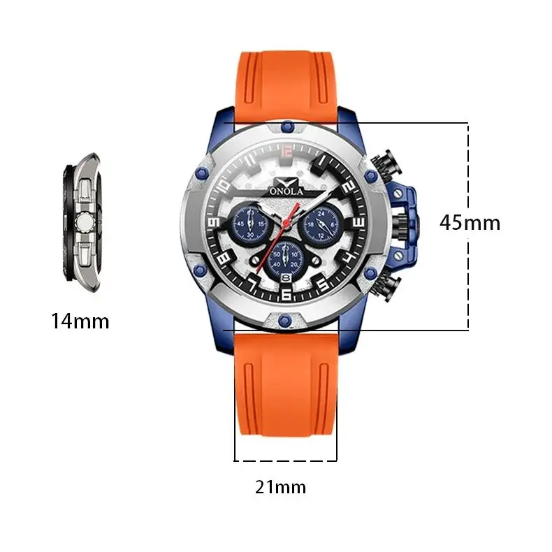 Mode Blau Uhren Männer Sport Marke ONOLA Casual Silikon Armband Wasserdicht Chronograph Quarz Armbanduhr Mann Geschenk Dropshipping