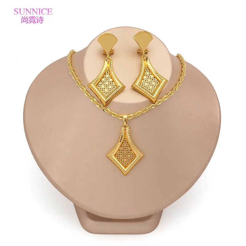 

Drop Earrings Jewelry Sets For Women Bride Copper Necklace And Stud Earrings Set Wedding Trend Female Fashion Jewellery