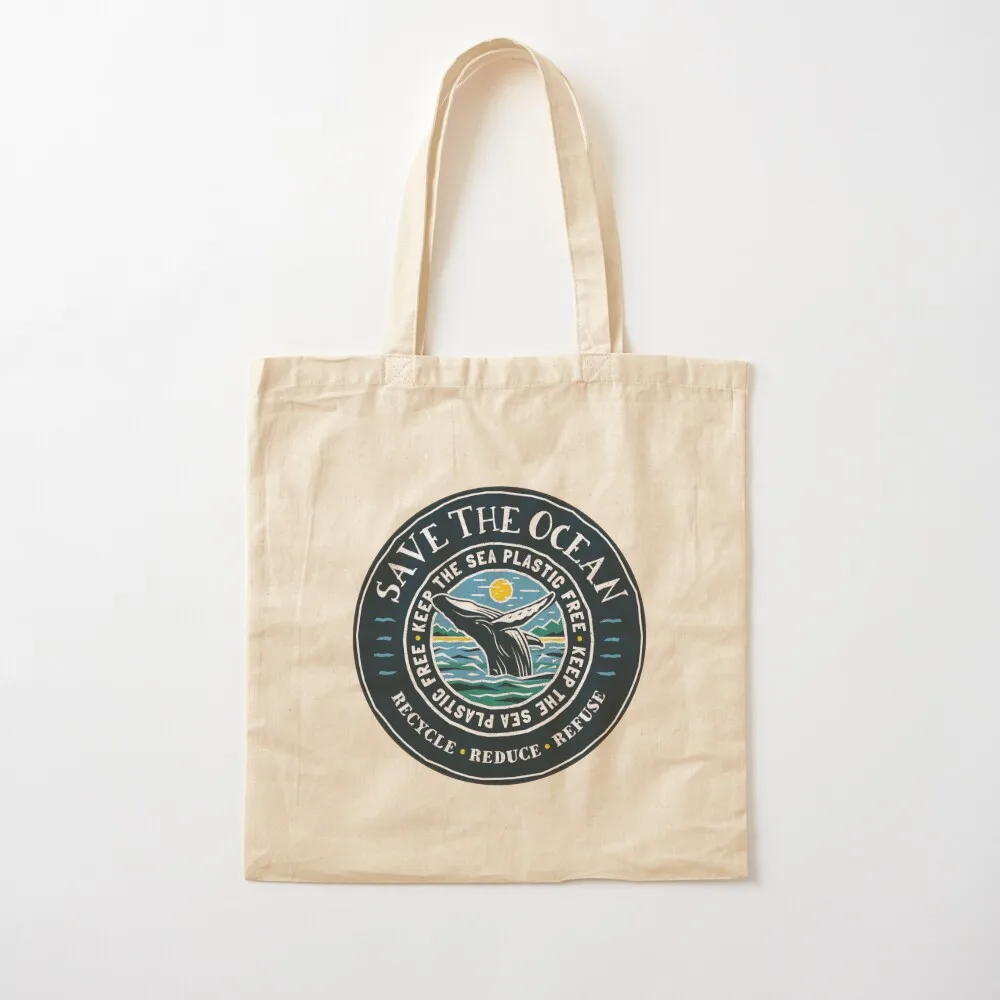 Save The Ocean - Keep the Sea Plastic Free - Humpback Whale Tote Bag Customizable tote bag foldable reusable bag Canvas