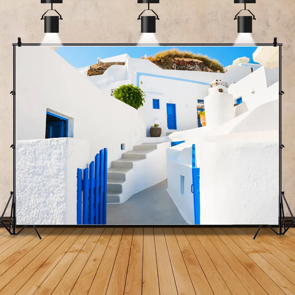 

ZHISUXI White Buildings In The Old City Of Santorini Island And Scenery Of The Aegean Sea Photographic Background Prop LHJ-05