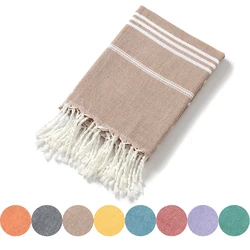 Cotton Striped  Turkish Sports Bath Towel with Tassels Travel Gym Camping Sauna Beach Pool Blanket Absorbent Easy Care
