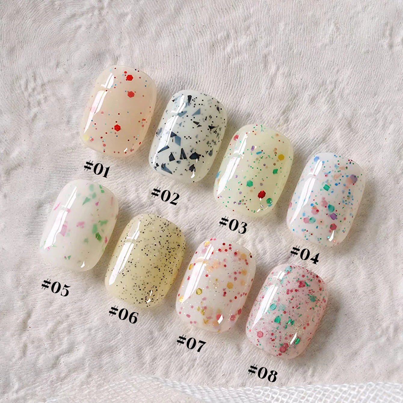 MEC 1-8個入り チーズアイスクリーム スパンコール ジェルネイルポリッシュ 2025秋冬 ドーパミン ジェントルフレッシュ フェアリークリーム スパンコール ネイルアート用品