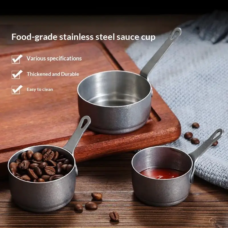 Multifunction Stainless Steel Sauce Cup Non-rust With Handle Sauce Dipping Bowl 60/80/100ML Mini Sauce Pan For Kitchen