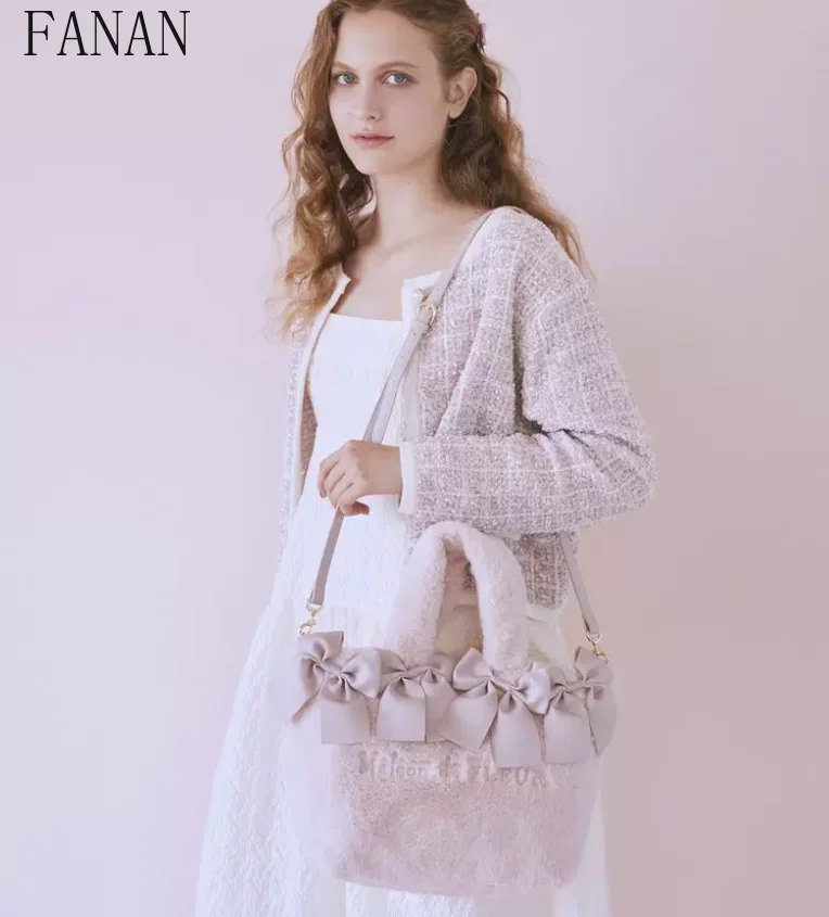 

Fashion Women's Elegant Handbags Sweet Cute Girl One Shoulder Tote Bags Winter Lady Handbag Bow Top-Handle Crossbody Bag