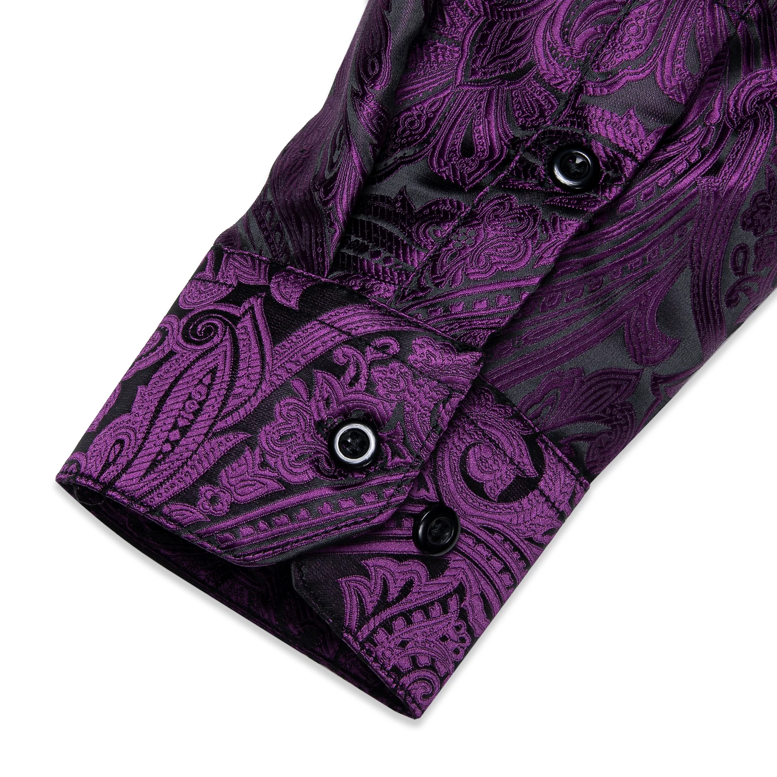 Luxury Purple Paisley Men\'s Long Sleeve Silk Polyester Dress Shirt Button Down Collar Social Prom Party Men Clothing Shirt