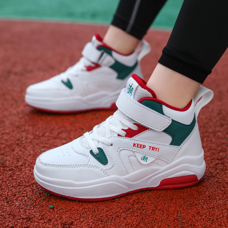 Picture 5: Kids High‑top Sneakers Boys PU Leather Skateboard Shoes Hook & Loop Thick Sole Non‑Slip Children Fashion Sports Casual Footwear