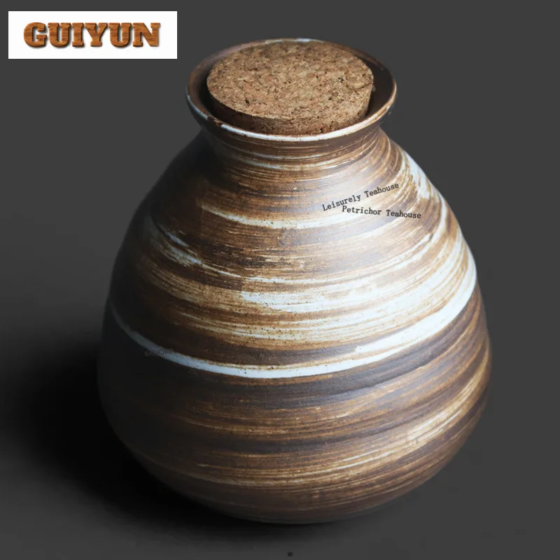 480ml Handmade Coarse Pottery Powder Yin Ring Stripe Cork Wine Bottle Household Creative Rice Wine Sake Special Wine Divider