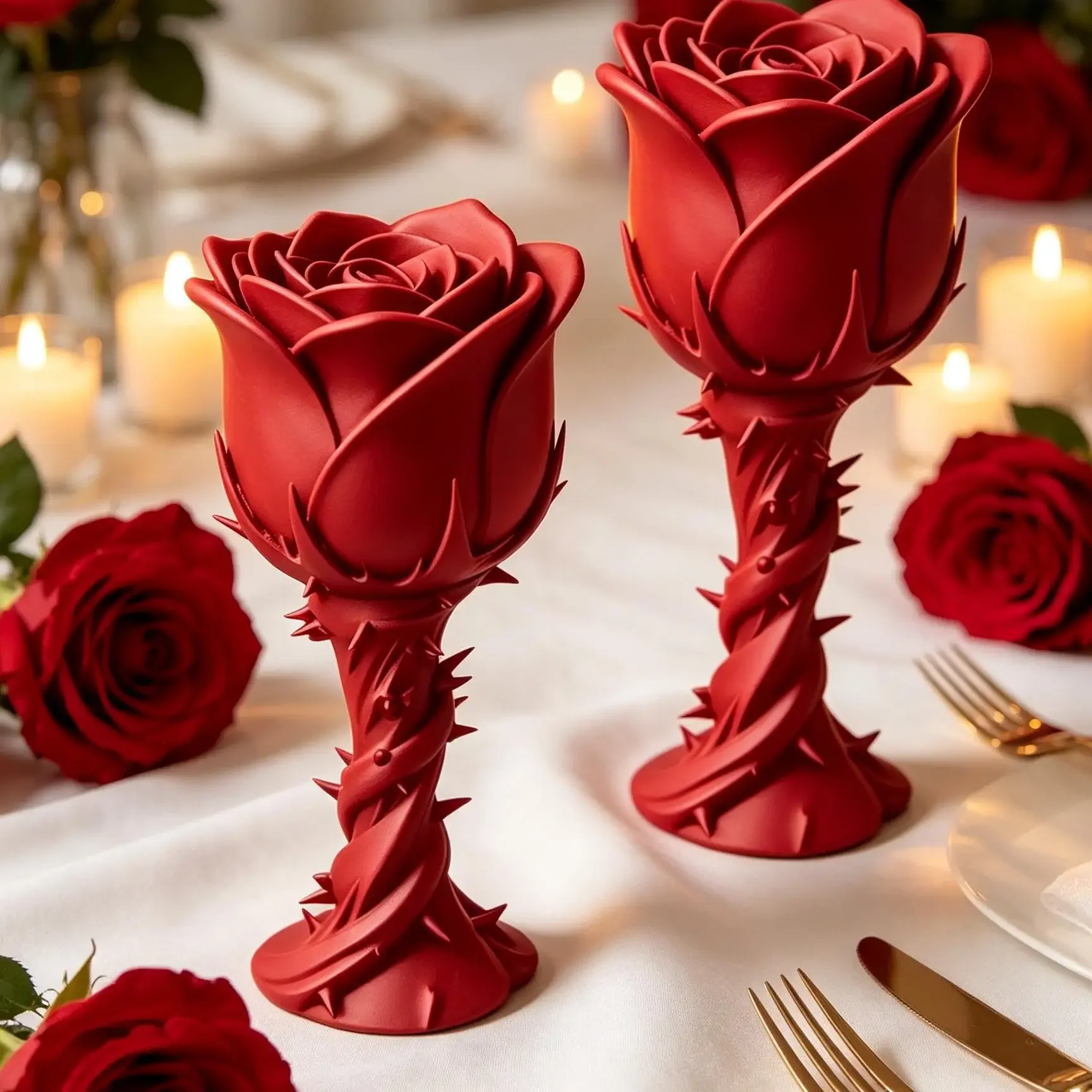 3D Printed Red Rose Wine Glass Living Room Table Decor Romantic Goblet Creative Flower Wedding Party Desktop Ornament