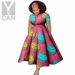 Vestido africano elegante para mujer, traje de manga corta, estampado de cera, vestidos islámicos con pañuelo en la cabeza, fiesta de noche, Y2225024, Envío Gratis