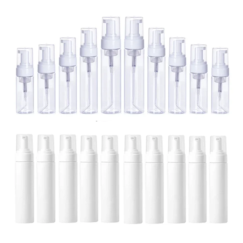 12Pcs 30-200ml Empty Foam Pump Bottles Plastic Portable Refillable Travel Lotion Dispenser Container For Shampoo Facial Cleanser