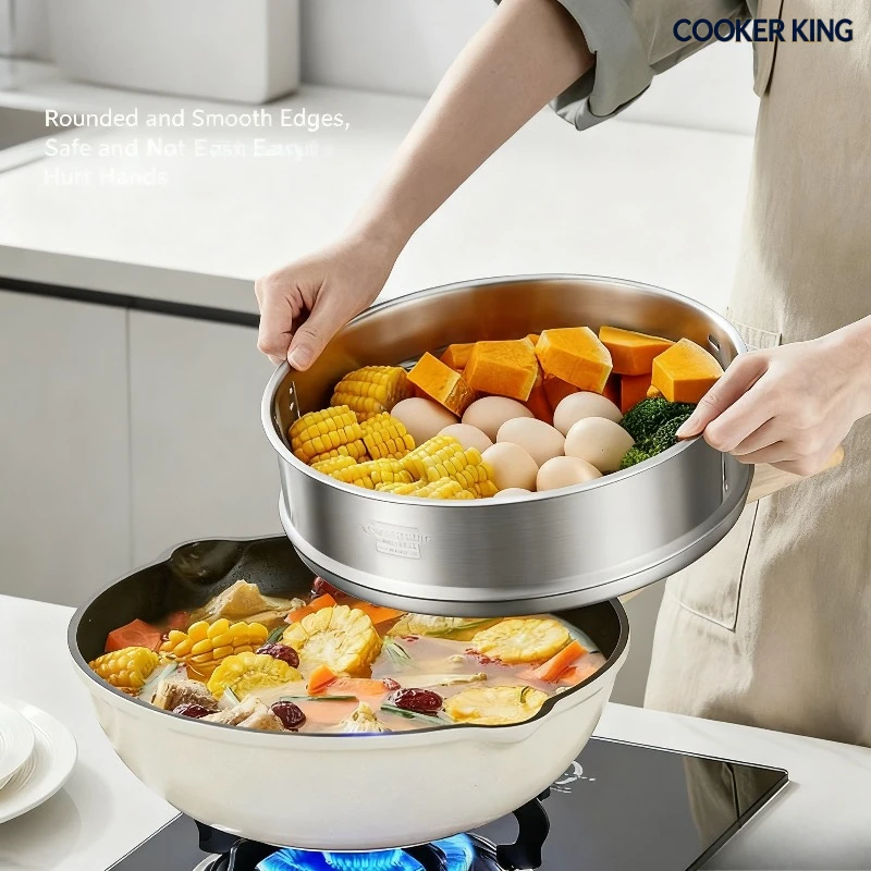 جهاز بخار من الفولاذ المقاوم للصدأ 304 من كوكر كينج، جهاز بخار منزلي بشبكة تبخير سميكة، وعاء حساء داخلي، وعاء حليب #2