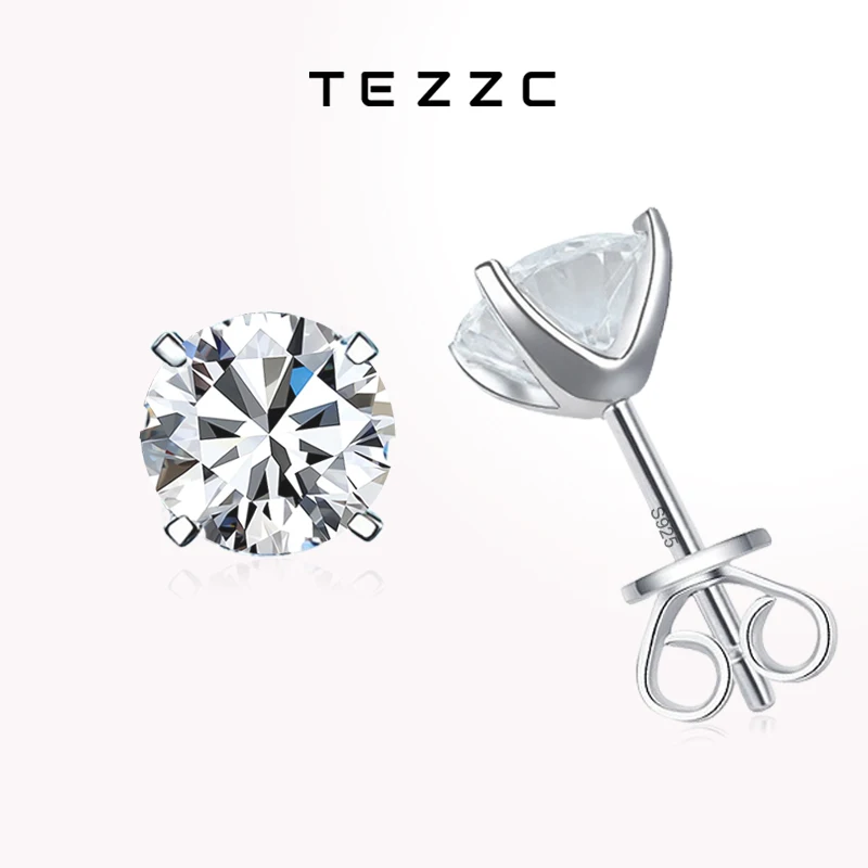 

Tezzc 1ct 2ct Moissanite Earring 925 Sterling Sliver Plated with Gold Plated Gem Earring Stud for Women Jewelry with Certificate