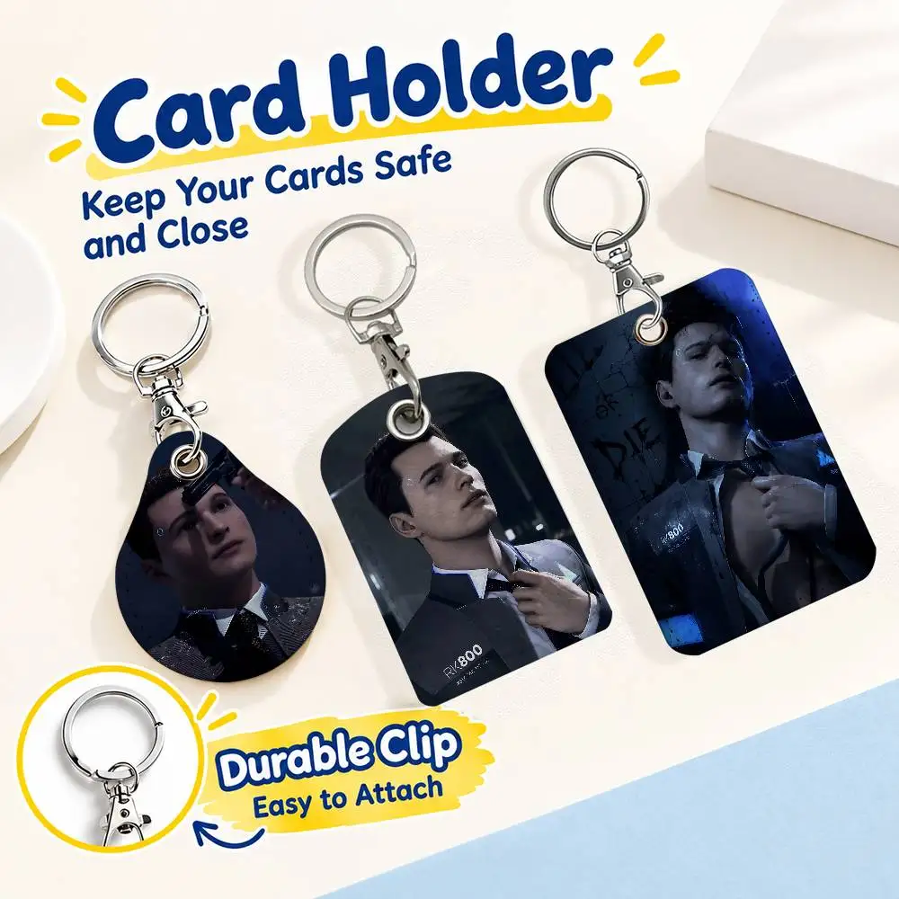 FOR Detroit Become Human Keychain Card Holder Leather Keeps ID Cash Keys Cards Ready for Work School Travel Daily Errands