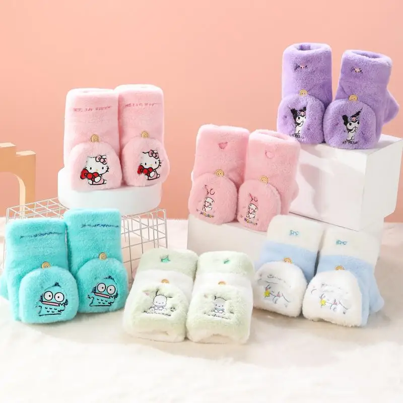 Sankawaii Anime Cinnamoroll Sanrio My Melody Hello Kitty Kuromi Cartoon Warm Gloves Windproof Cute Plus Velvet Cotton Gloves