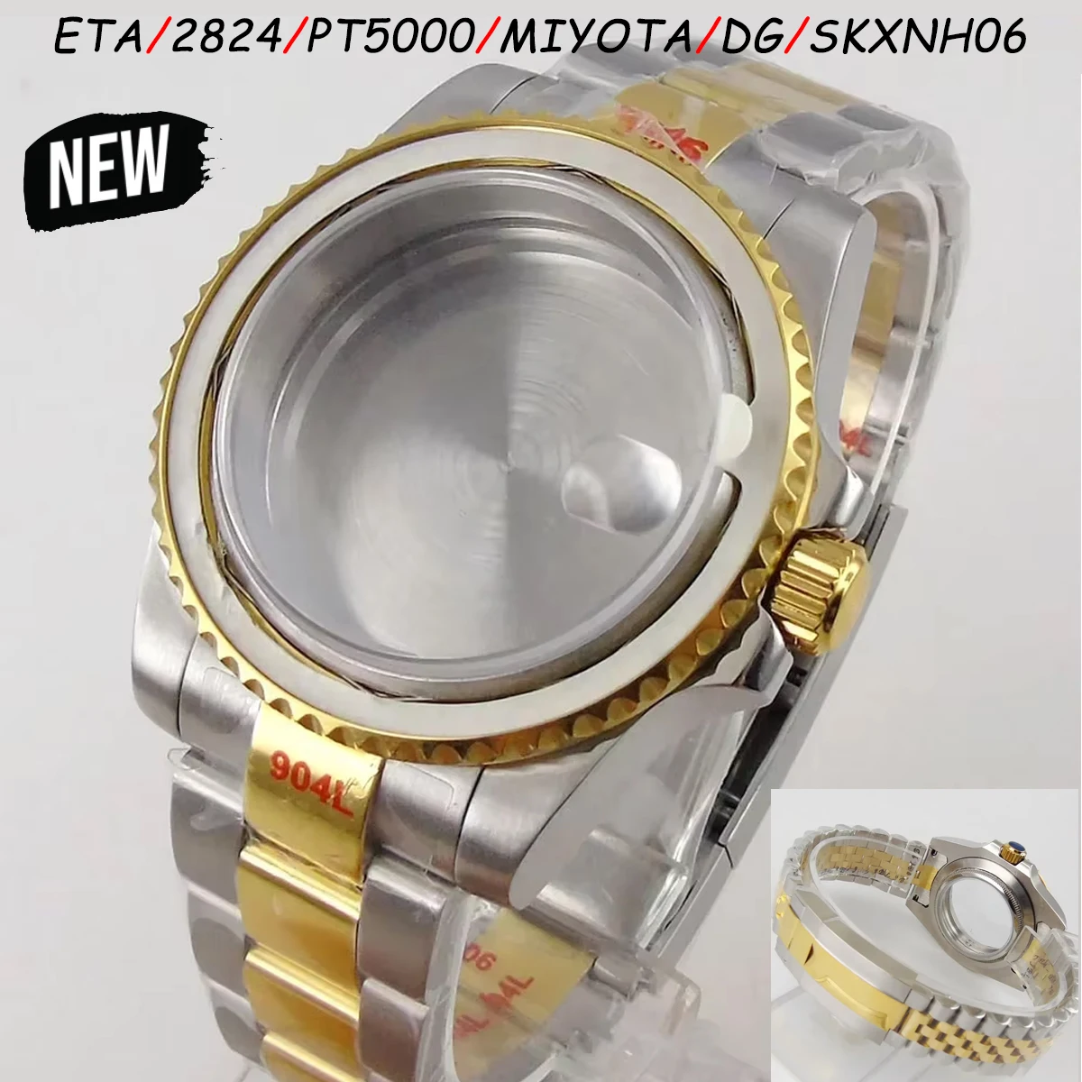 

Steel Watch Part for ETA PT5000 MIYOTA DG NH34 NH35 Movement Fit Watch Maker 120clicks Bezel 200M Mod Kit Rose Gold Two Tone