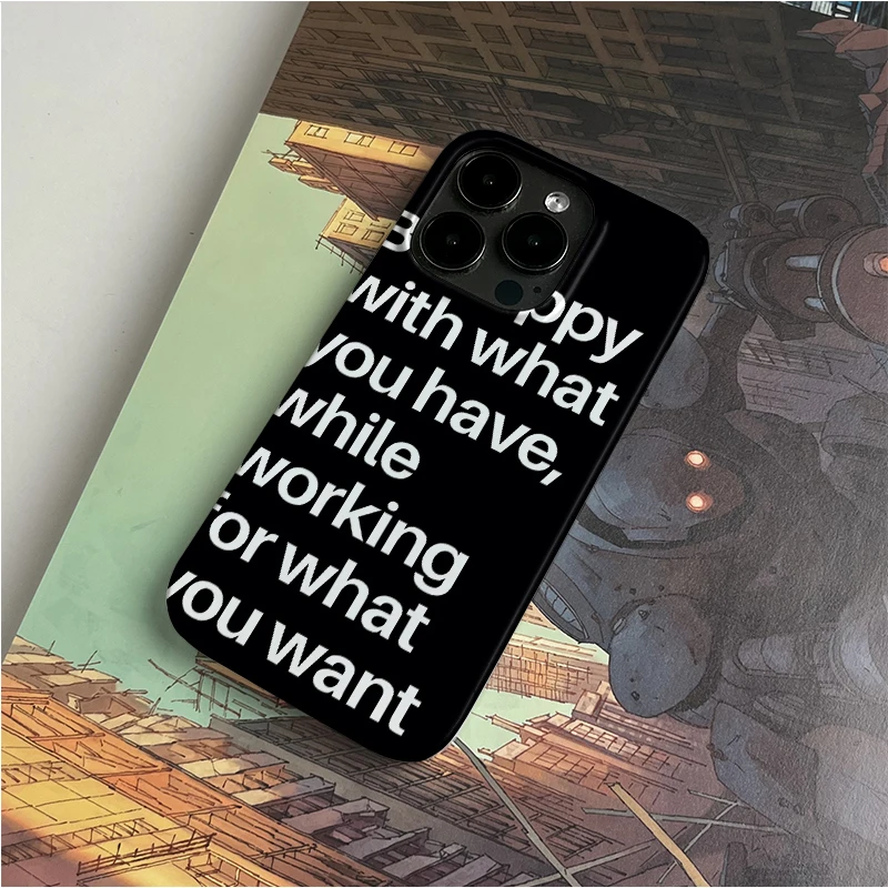 خلفية سوداء نص أبيض الإنجليزية الفن المتخصصة الكرتون قضية الهاتف آيفون 16 15 14 13 12 11 برو XS ماكس 7 8 زائد غطاء Y2K صغير #3