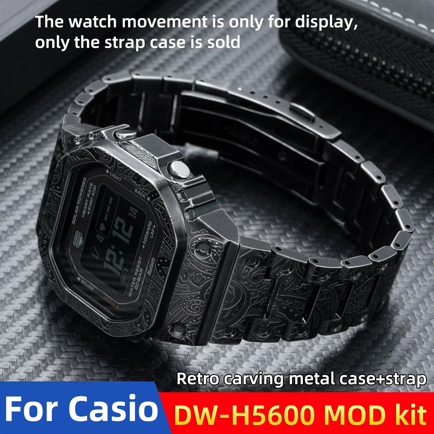 DW-H5600 Retro Carved Bezel case+strap For Casio 3516  DW H5600 metal MOD kit modification accessories With tools