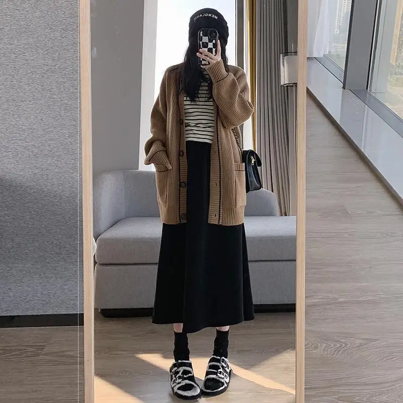 Spódnica w kształcie litery A, bawełniana, z aksamitu, ocieplana polarem, z podszewką, z wysokim stanem, minimalistyczna, z wykończeniem w kształcie litery A, damska, codzienna, zimowa, elegancka sukienka.