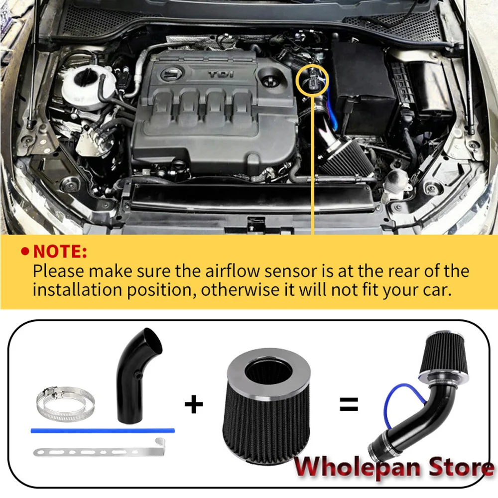 76mm Universal High Flow Cold Air Intake Kit Turbo Induction Pipe Cone Filter Aluminum Car Modified Replacement Parts 3''