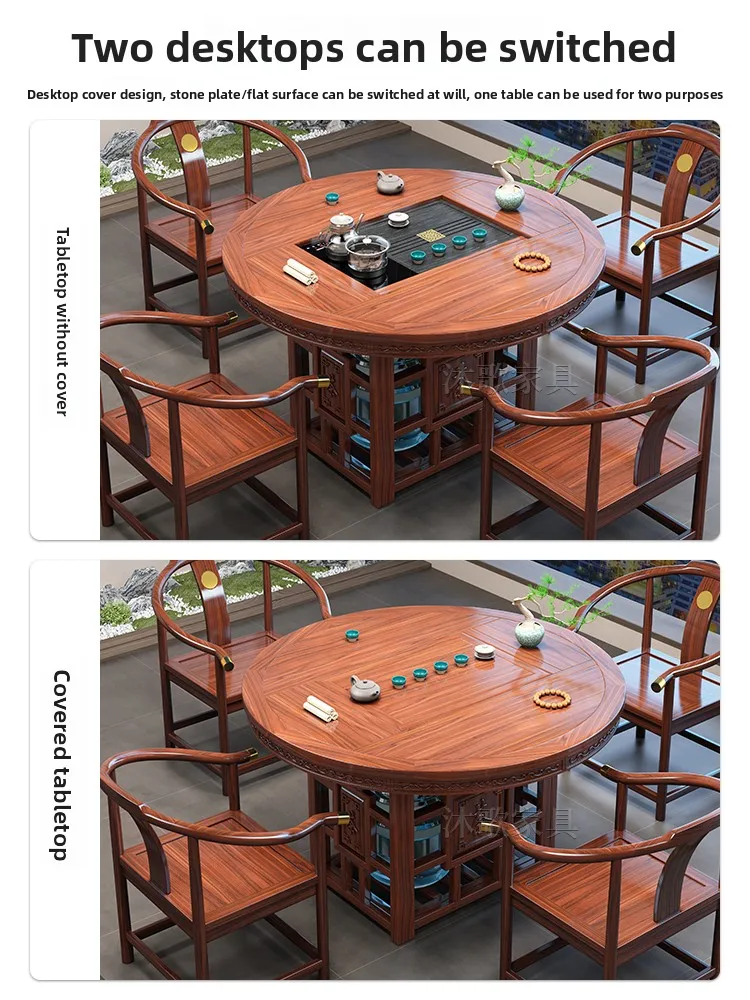 CX new Chinese-style round solid wood tea table and chair combination, one table and five chairs, tea table