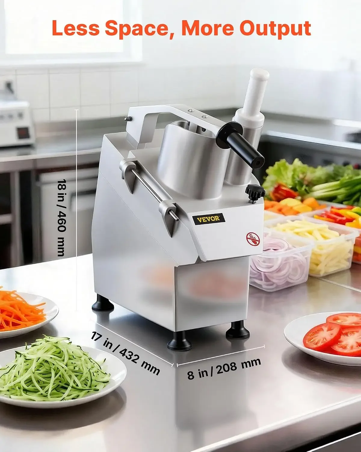 Commercial Food Processor 550W Electric Vegetable Slicer 6 Blades | 2 Feeding Holes, 1600 RPM Stainless Steel Vegetable Processo