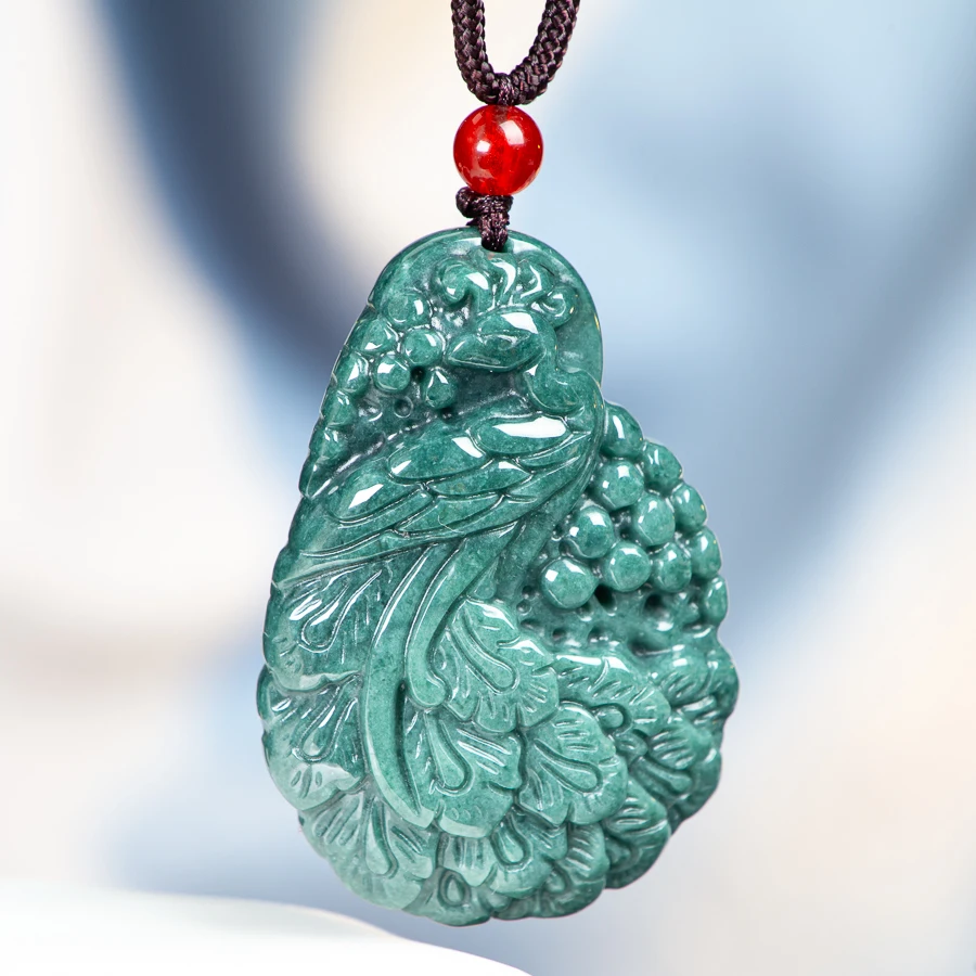 

TIMESWIND натуральный нефрит трапециевидной формы с подвеской в виде синего павлина и льда, благоприятное ожерелье для мирной женщины с сертификатом