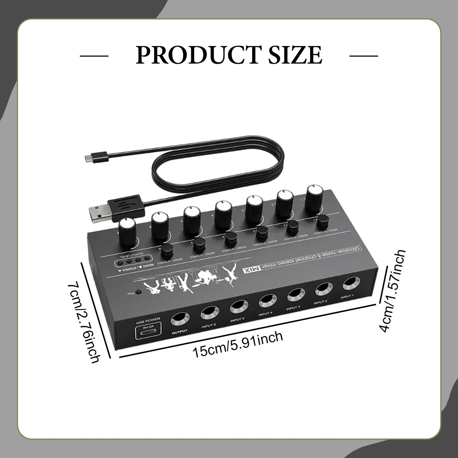 Line Mixer Professional Compact Portable DC5V Mini Audio Mixer Stereo/Mono TRS Output and Input for Bass PC Speaker Phone Club