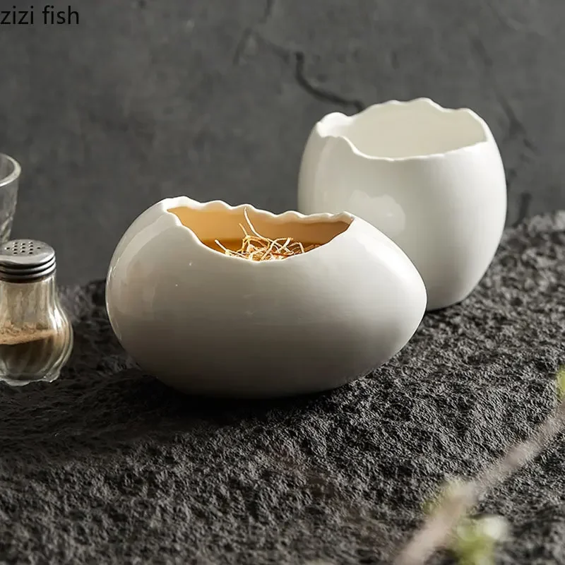 Ceramic Bowl Egg Shell Shape Steamed Egg Bowl Household Dim Sum Bowl Soup Bowls Noodles Bowls Salad Bowls Kitchen Supplies