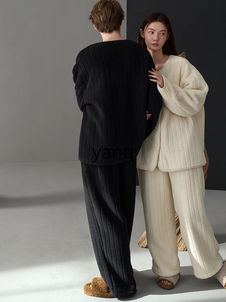 LMM autumn and winter coral fleece couple pajamas women's round neck fashion plus size men