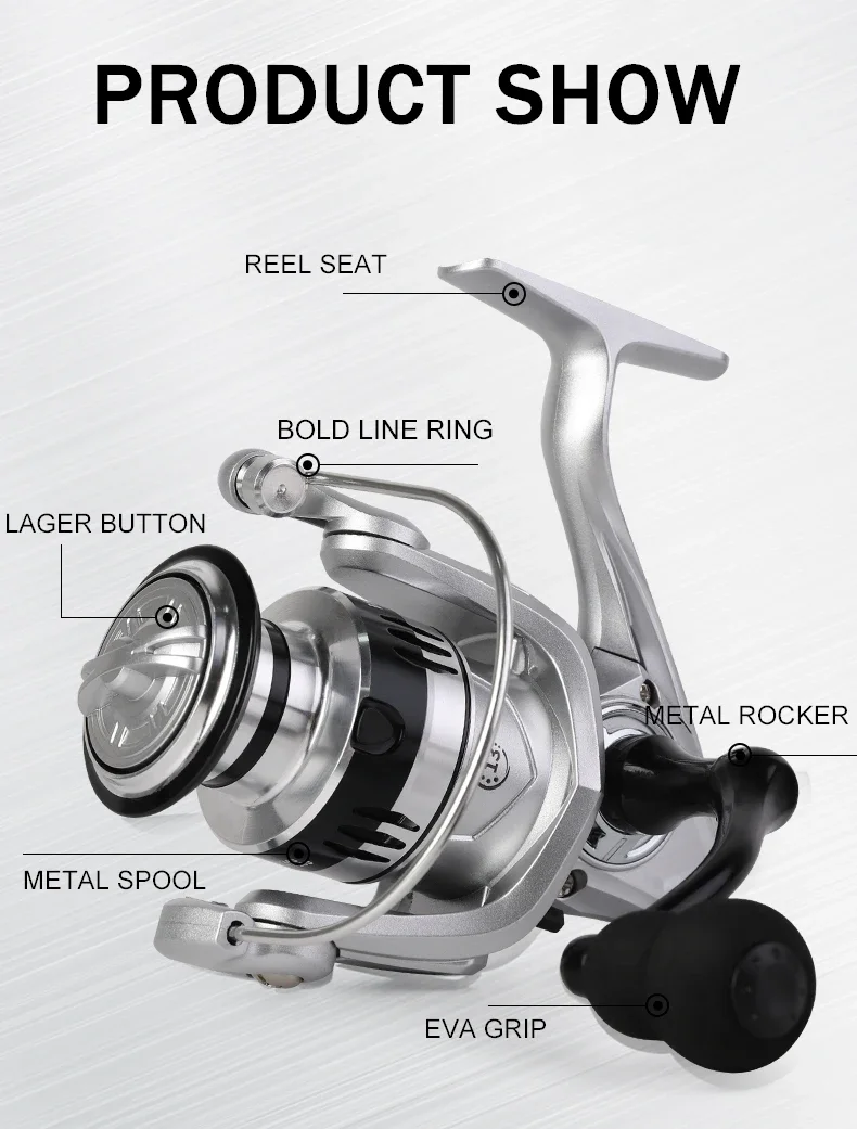 2027 NEUE Metallspule Spinn-Angelrolle 1000-7000 Max. Bremskraft 12KG Metallkugel & EVA-Griff für Karpfen-, Hecht-, Barsch- und Baitcasting-Rollen – Detail 2