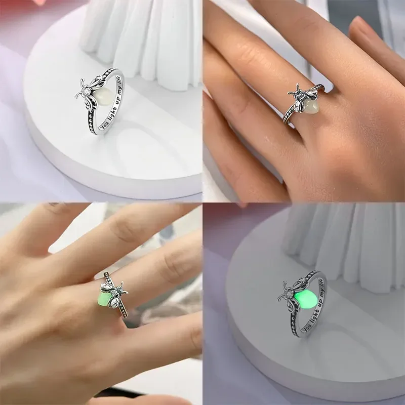 Sterling Silver 925 Firefly Ring that Glows Gift Silver Jewelry for Women Birthday Party Exquisite Jewelry Matching