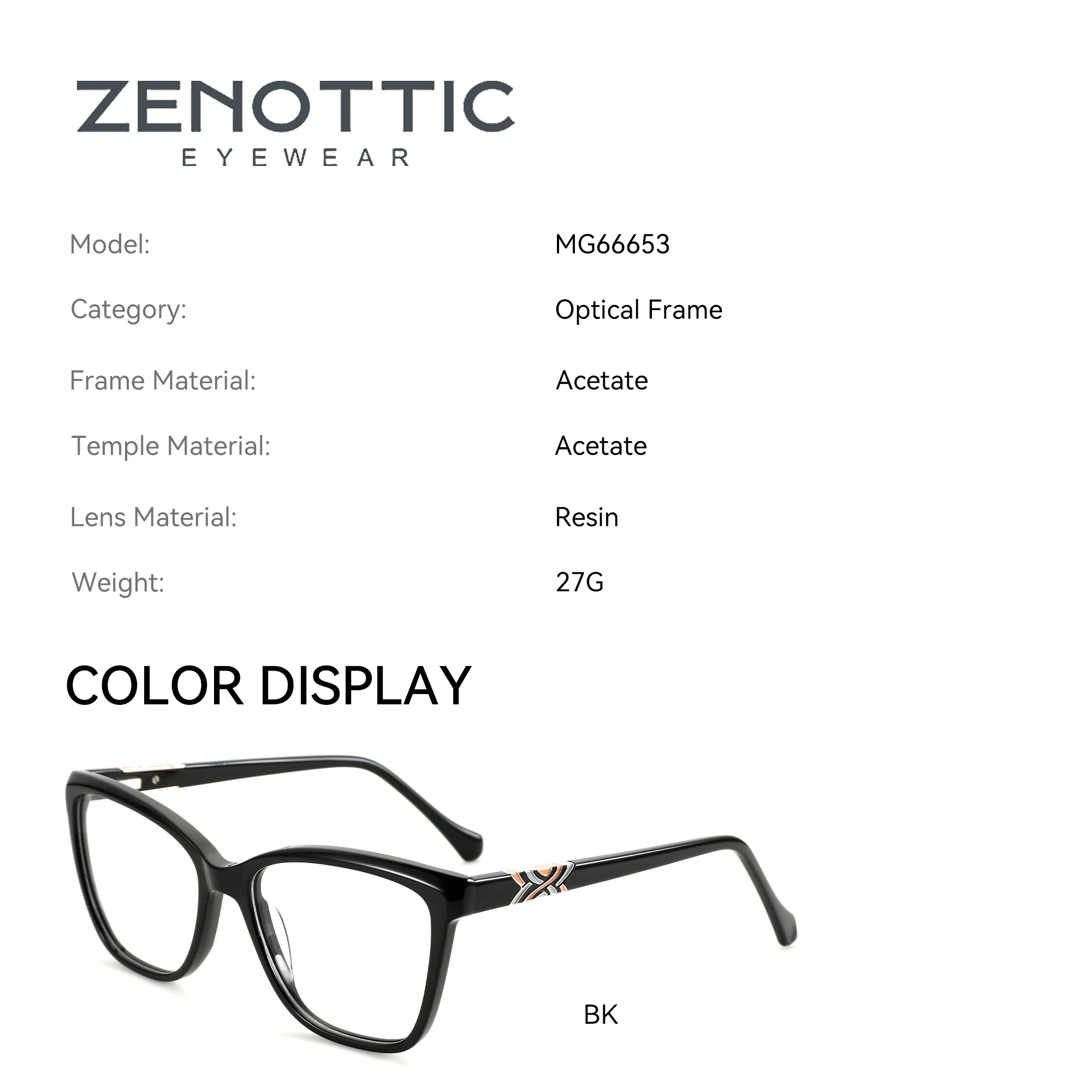 Zenottic-女性用スクエアアセテート光学メガネ,女性用メガネ,ファッショナブルなプリントスプリングレッグ,処方されていないメガネ,サイズM