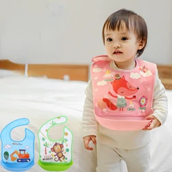 Baby Feeding Bibs with Rice Pocket Waterproof EVA Baby Saliva Towel Cute Cartoon Children Eating Silicone Bib