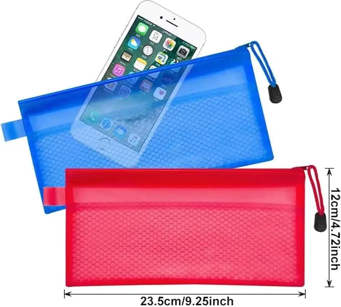 36pcs 9 x 4-1/2 inches Waterproof Plastic Double Layer Zipper File Bags Invoice pouches Bill Bag Pencil Pouch Pen Bag (8 Color)